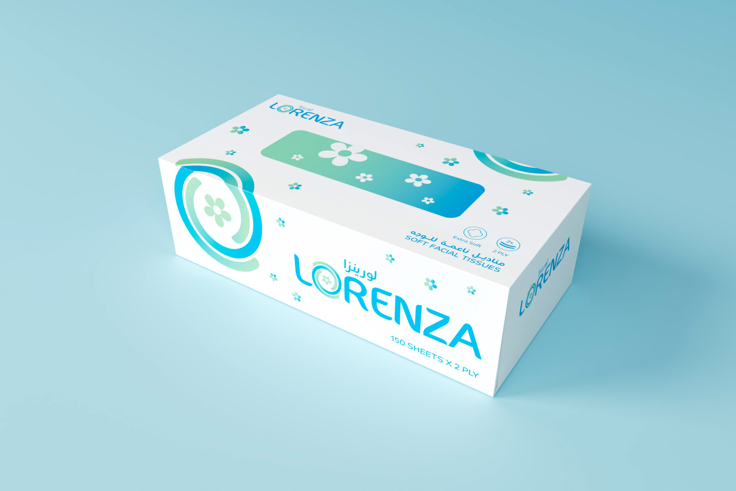 Lorenza Facial Tissue Box Sheet Size 19x19cm Number PLY 2 SKU 150 Sheet