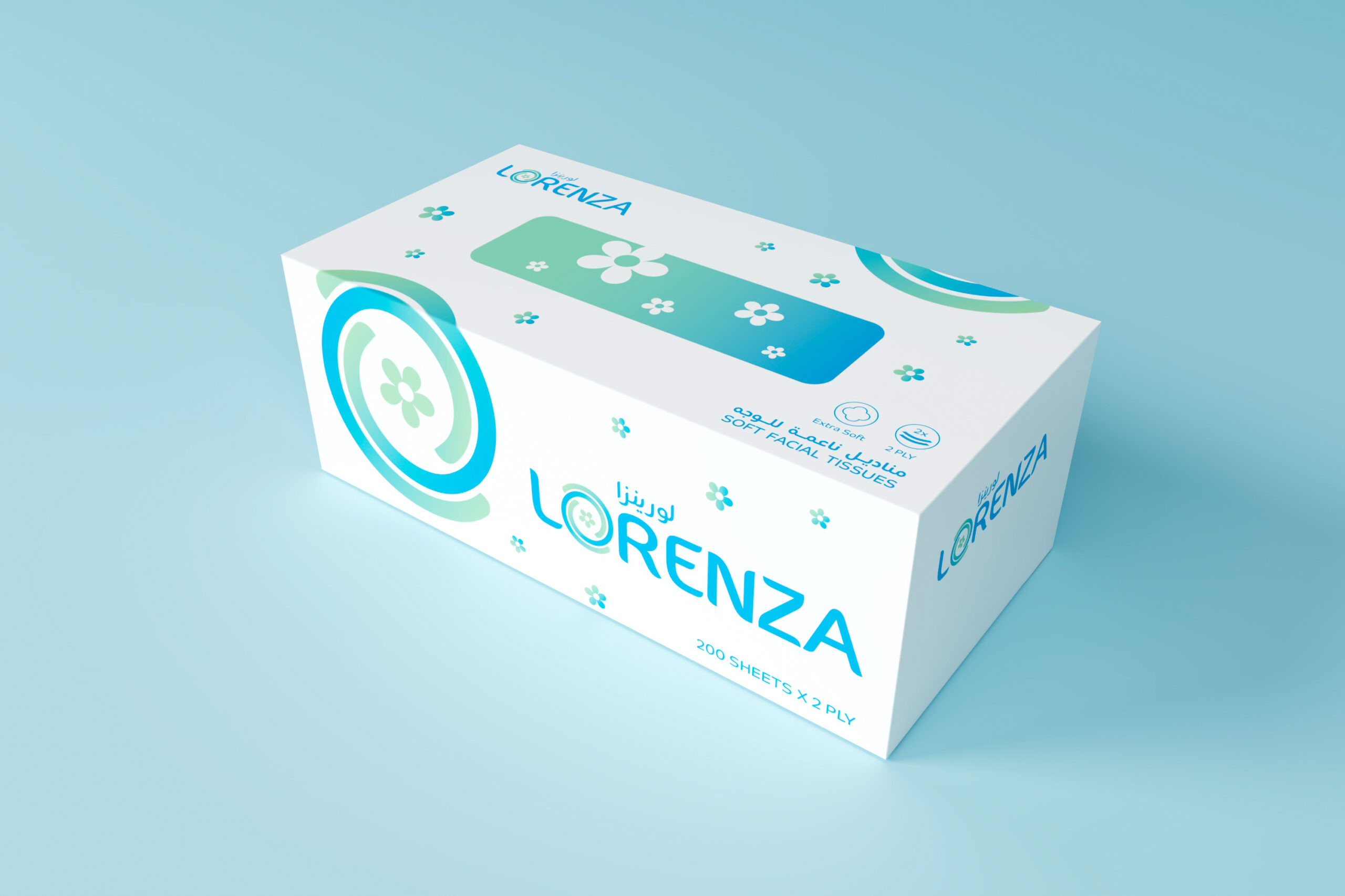 Lorenza Facial Tissue Box Sheet Size 19x19cm Number PLY 2 SKU 200 Sheet